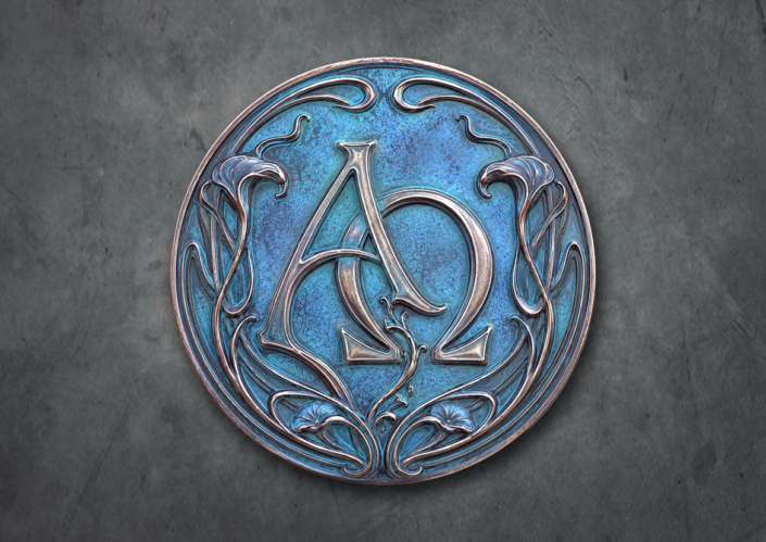 Medallion Jugendstil Bronze Alpha Omega